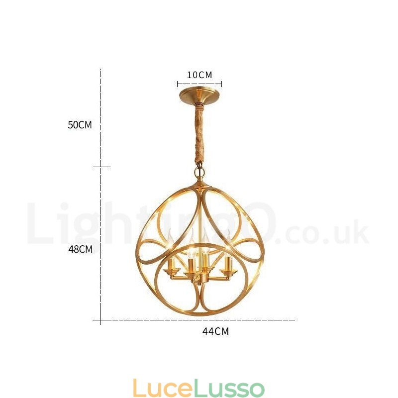 Lampada a sospensione in stile nordico rustico in ottone puro