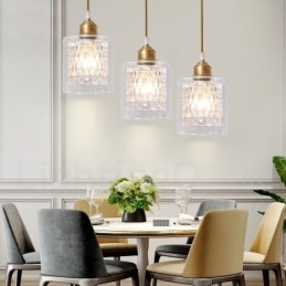 Lampada a sospensione in stile nordico rustico in ottone puro con paralume in vetro