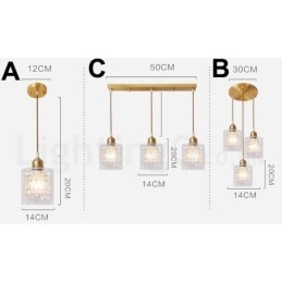 Lampada a sospensione in stile nordico rustico in ottone puro con paralume in vetro