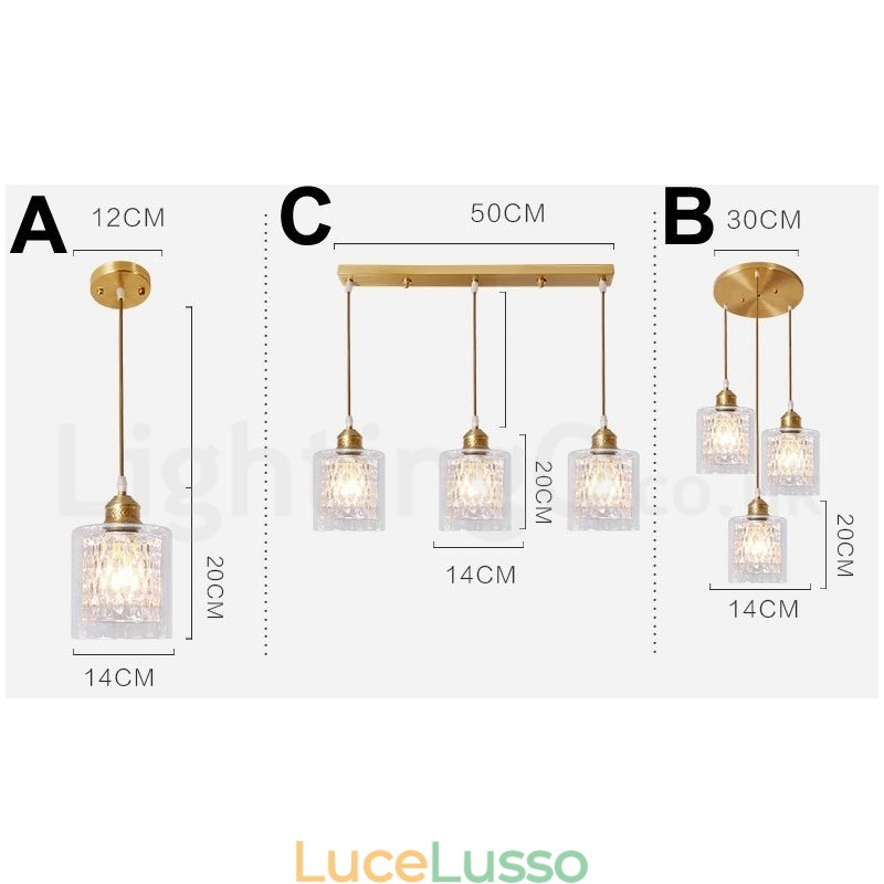 Lampada a sospensione in stile nordico rustico in ottone puro con paralume in vetro