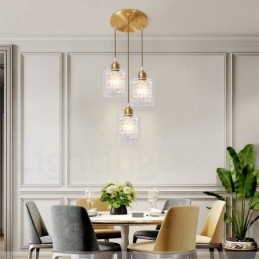 Lampada a sospensione in stile nordico rustico in ottone puro con paralume in vetro