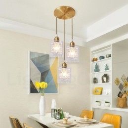 Lampada a sospensione in stile nordico rustico in ottone puro con paralume in vetro