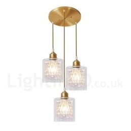 Lampada a sospensione in stile nordico rustico in ottone puro con paralume in vetro
