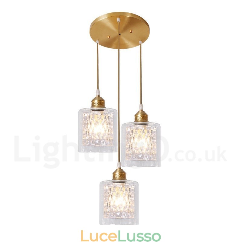 Lampada a sospensione in stile nordico rustico in ottone puro con paralume in vetro