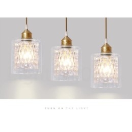 Lampada a sospensione in stile nordico rustico in ottone puro con paralume in vetro
