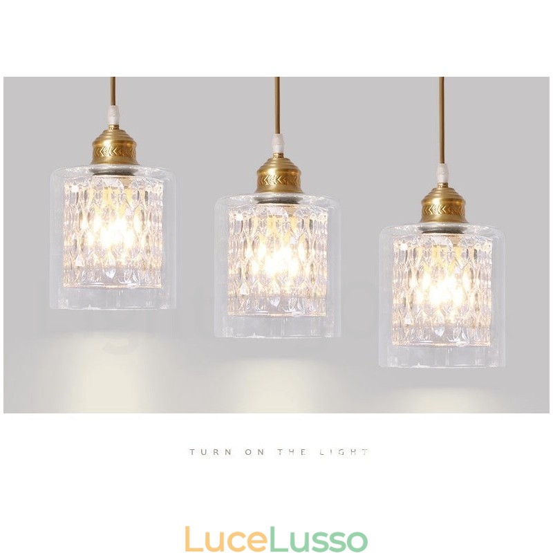 Lampada a sospensione in stile nordico rustico in ottone puro con paralume in vetro
