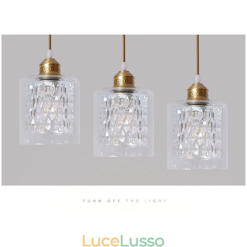 Lampada a sospensione in stile nordico rustico in ottone puro con paralume in vetro