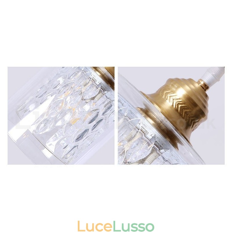 Lampada a sospensione in stile nordico rustico in ottone puro con paralume in vetro