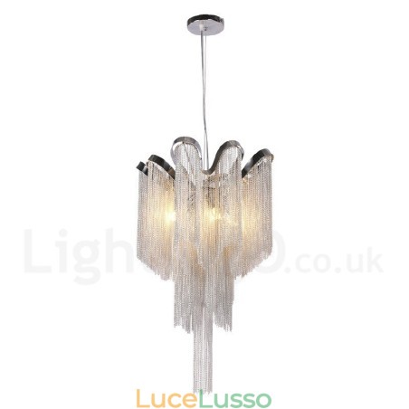 Lampadario a nappe in alluminio, lampada a sospensione di design, colore argento Lampadario a nappe in alluminio, lampada a sospensione di design, colore argento
