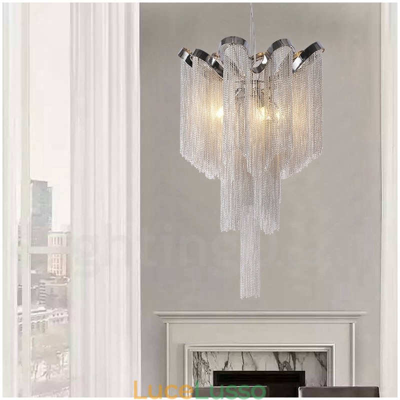 Lampadario a nappe in alluminio, lampada a sospensione di design, colore argento