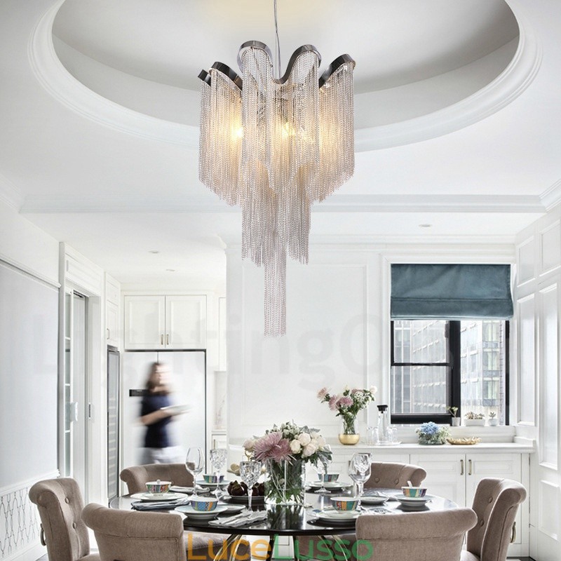 Lampadario a nappe in alluminio, lampada a sospensione di design, colore argento