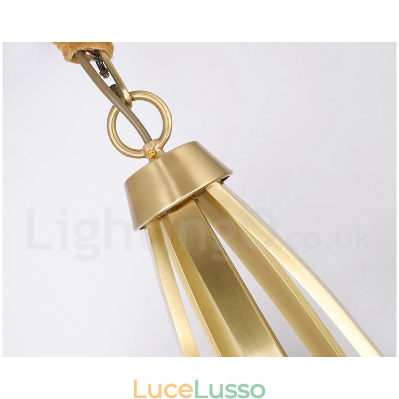Lampadario a sospensione rustico retrò vintage in ottone puro a 3 luci, grande e lussuoso, con paralumi in vetro