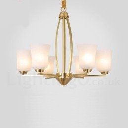 Lampadario a sospensione rustico retrò vintage in ottone puro da 6 luci, grande e lussuoso, con paralumi in vetro