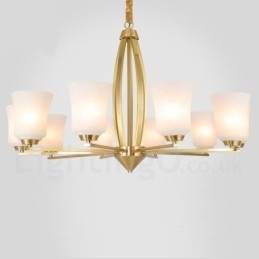 Lampadario a sospensione retrò vintage in ottone con paralumi in vetro