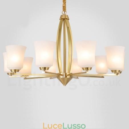 Lampadario a sospensione retrò vintage in ottone con paralumi in vetro Lampadario a sospensione retrò vintage in ottone con paralumi in vetro