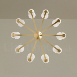 Lampadario a sospensione retrò vintage in ottone con paralumi in vetro
