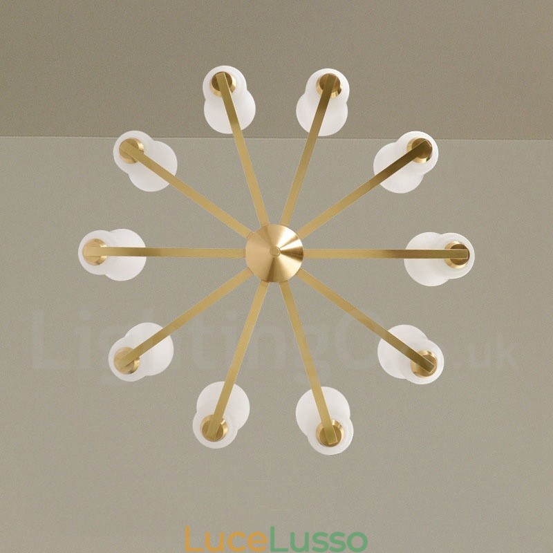 Lampadario a sospensione retrò vintage in ottone con paralumi in vetro