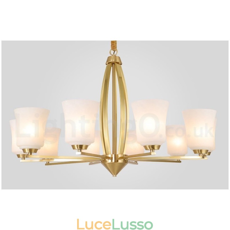 Lampadario a sospensione retrò vintage in ottone con paralumi in vetro
