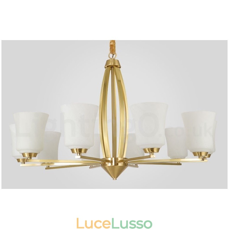 Lampadario a sospensione retrò vintage in ottone con paralumi in vetro