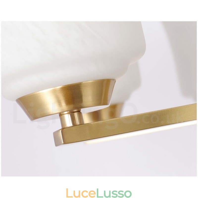 Lampadario a sospensione retrò vintage in ottone con paralumi in vetro
