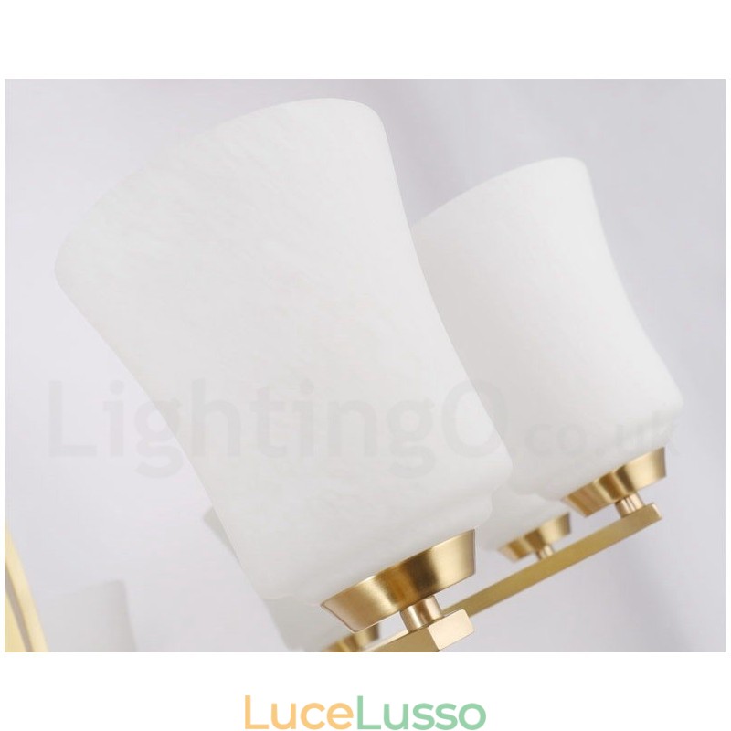 Lampadario a sospensione in ottone puro, grande, rustico, retrò, vintage, con 15 luci e paralumi in vetro