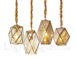 Lampada a sospensione in stile nordico rustico in ottone puro con paralume in vetro