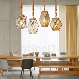 Lampada a sospensione in stile nordico rustico in ottone puro con paralume in vetro
