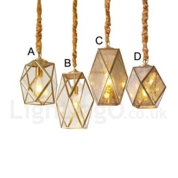 Lampada a sospensione in stile nordico rustico in ottone puro con paralume in vetro