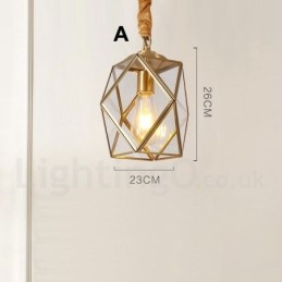 Lampada a sospensione in stile nordico rustico in ottone puro con paralume in vetro