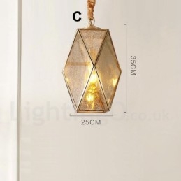 Lampada a sospensione in stile nordico rustico in ottone puro con paralume in vetro