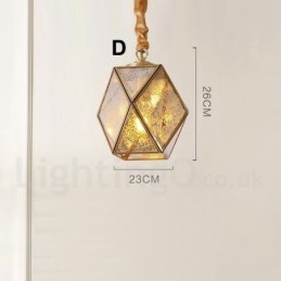 Lampada a sospensione in stile nordico rustico in ottone puro con paralume in vetro