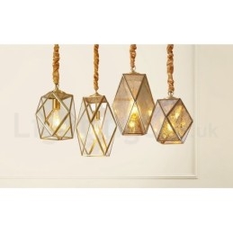 Lampada a sospensione in stile nordico rustico in ottone puro con paralume in vetro