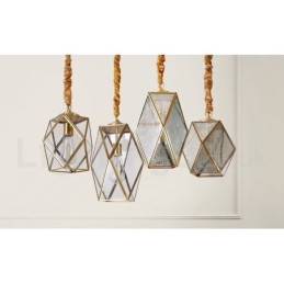 Lampada a sospensione in stile nordico rustico in ottone puro con paralume in vetro