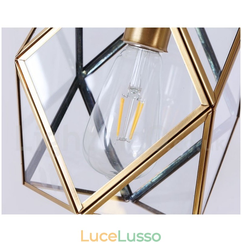 Lampada a sospensione in stile nordico rustico in ottone puro con paralume in vetro