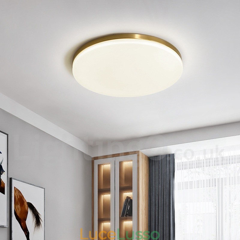 Plafoniere da soffitto in ottone ultra sottile rotonde dimmerabili in stile nordico moderno e contemporaneo con paralume in acrilico, utilizzabili anche come applique