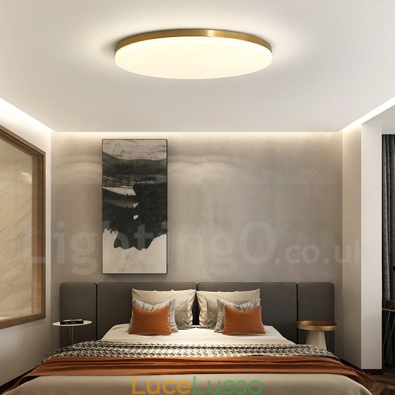 Plafoniere da soffitto in ottone ultra sottile rotonde dimmerabili in stile nordico moderno e contemporaneo con paralume in acrilico, utilizzabili anche come applique