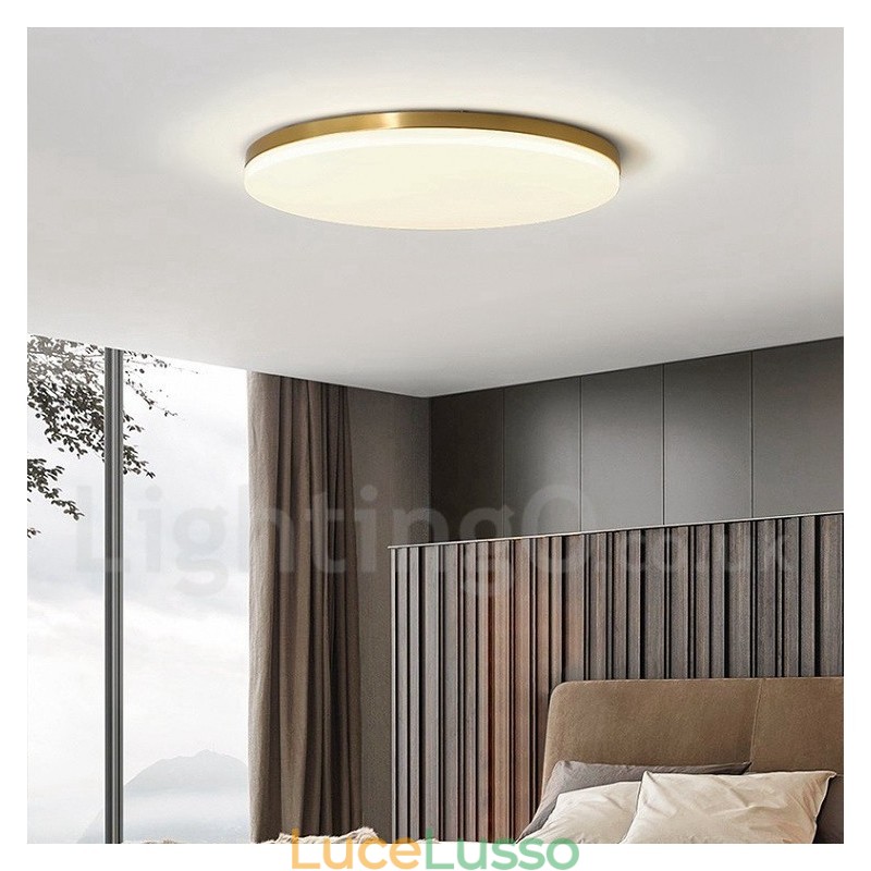 Plafoniere da soffitto in ottone ultra sottile rotonde dimmerabili in stile nordico moderno e contemporaneo con paralume in acrilico, utilizzabili anche come applique