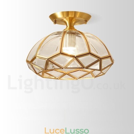 Lampada da soffitto a filo in ottone puro stile rustico nordico con paralume in vetro