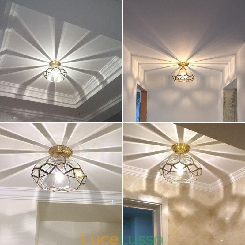 Lampada da soffitto a filo in ottone puro stile rustico nordico con paralume in vetro