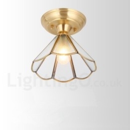 Lampada da soffitto a filo in stile nordico rustico in ottone puro con paralume in vetro