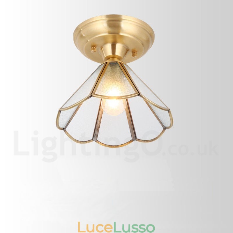 Lampada da soffitto a filo in stile nordico rustico in ottone puro con paralume in vetro