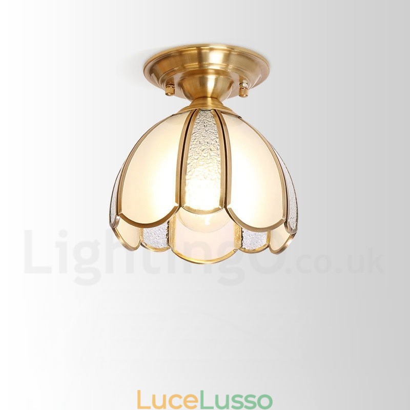 Lampada da soffitto a filo in stile nordico rustico in ottone puro con paralume in vetro