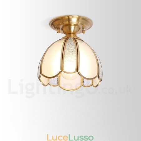 Lampada da soffitto a filo in stile nordico rustico in ottone puro con paralume in vetro Lampada da soffitto a filo in stile nordico rustico in ottone puro con paralume in vetro