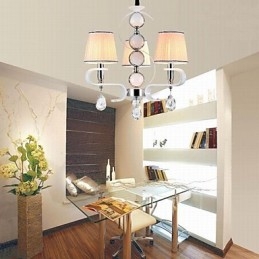 Lampadario in tessuto 3 luci Lampada di alta qualità Anello in argento e giada bianca