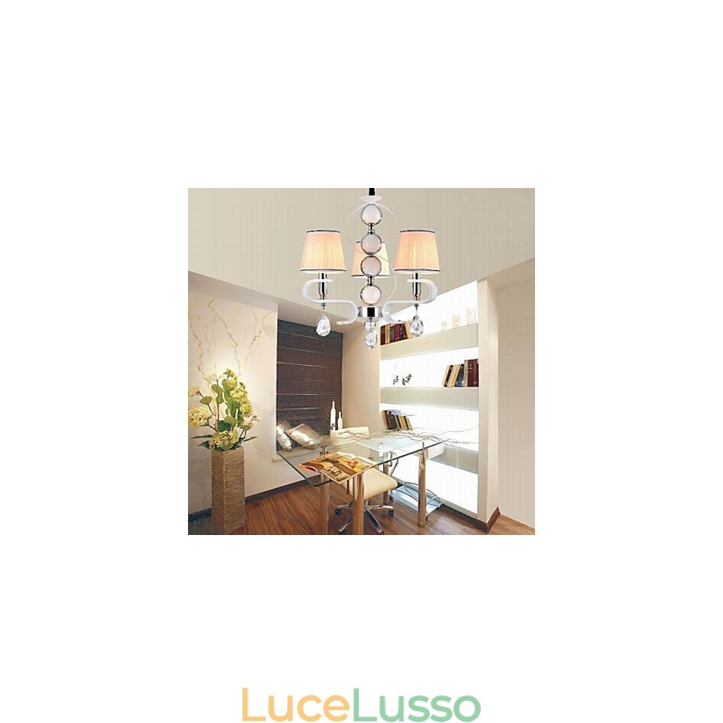 Lampadario in tessuto 3 luci Lampada di alta qualità Anello in argento e giada bianca
