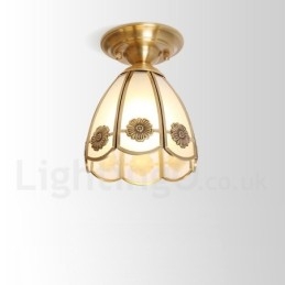 Lampada da soffitto a filo in stile nordico rustico in ottone puro con paralume in vetro