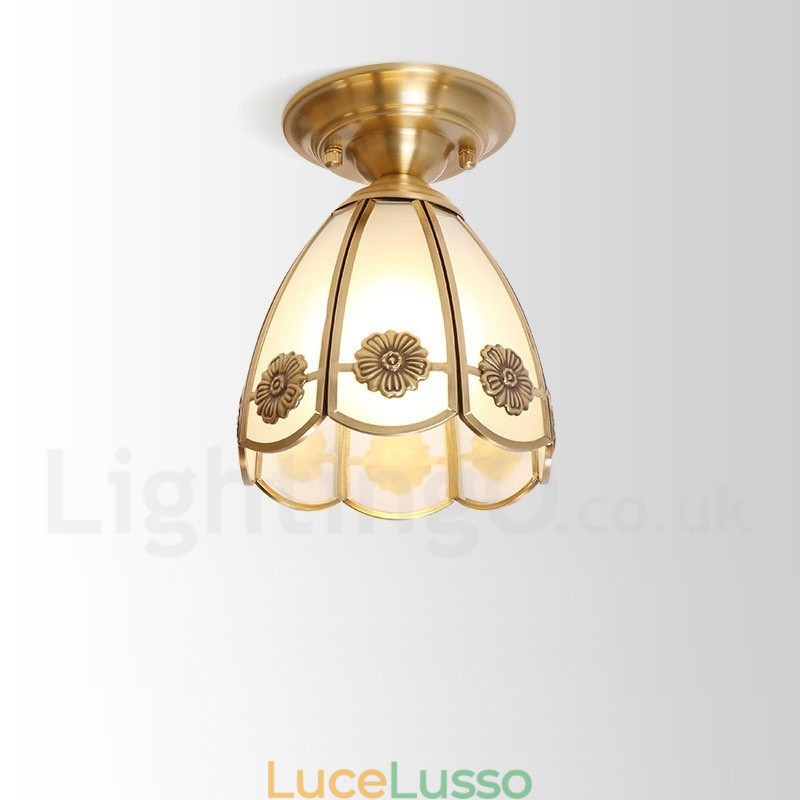 Lampada da soffitto a filo in stile nordico rustico in ottone puro con paralume in vetro