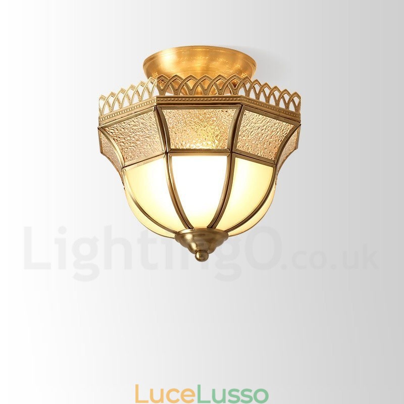 Lampada da soffitto a filo in stile nordico rustico in ottone puro con paralume in vetro