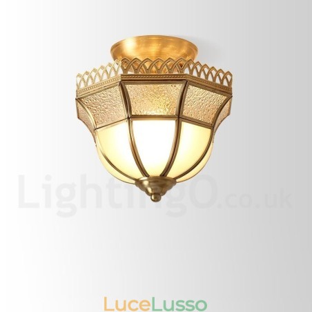 Lampada da soffitto a filo in stile nordico rustico in ottone puro con paralume in vetro Lampada da soffitto a filo in stile nordico rustico in ottone puro con paralume in vetro