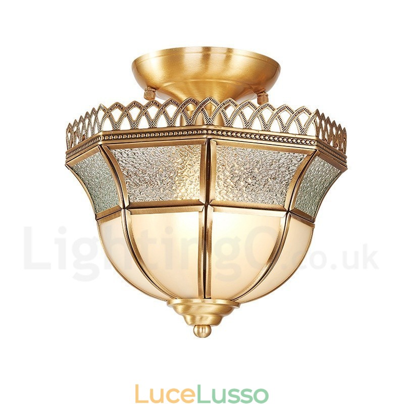 Lampada da soffitto a filo in stile nordico rustico in ottone puro con paralume in vetro